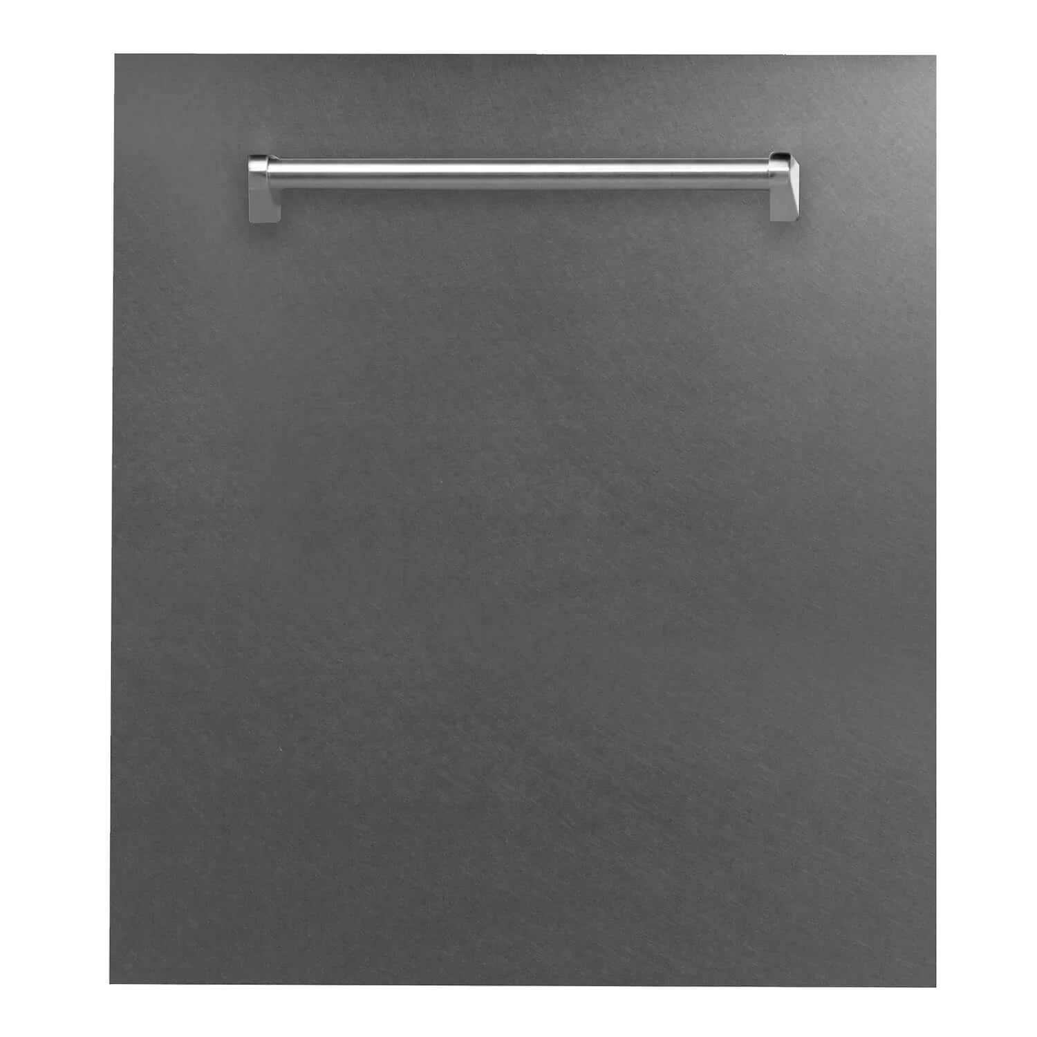 Satin stainless steel dishwasher door with top handle