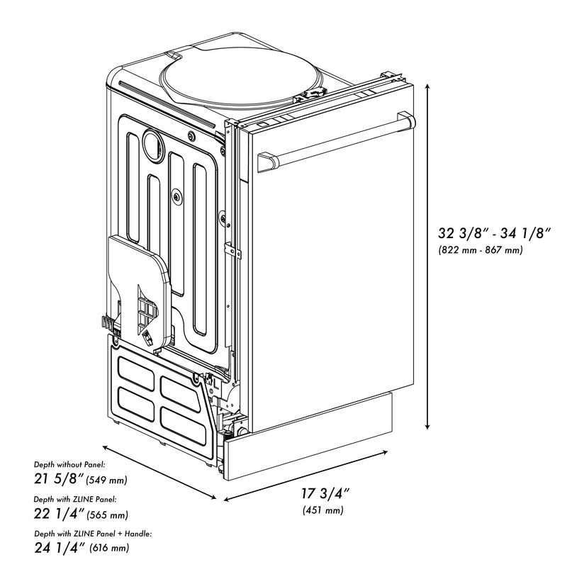 ZLINE 18-Inch Top Control Dishwasher in Unfinished Wood with Modern Style Handle (DW-UF-18)