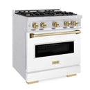 ZLINE Autograph Edition 30-Inch Classic Series Dual Fuel Range with 4 Gas Burner Cooktop and 4.2 Cu. Ft. Electric Convection Oven in Satin Stainless Steel with White Matte Door and Champagne Bronze Accents (CDRSZ-WM-30-CB)