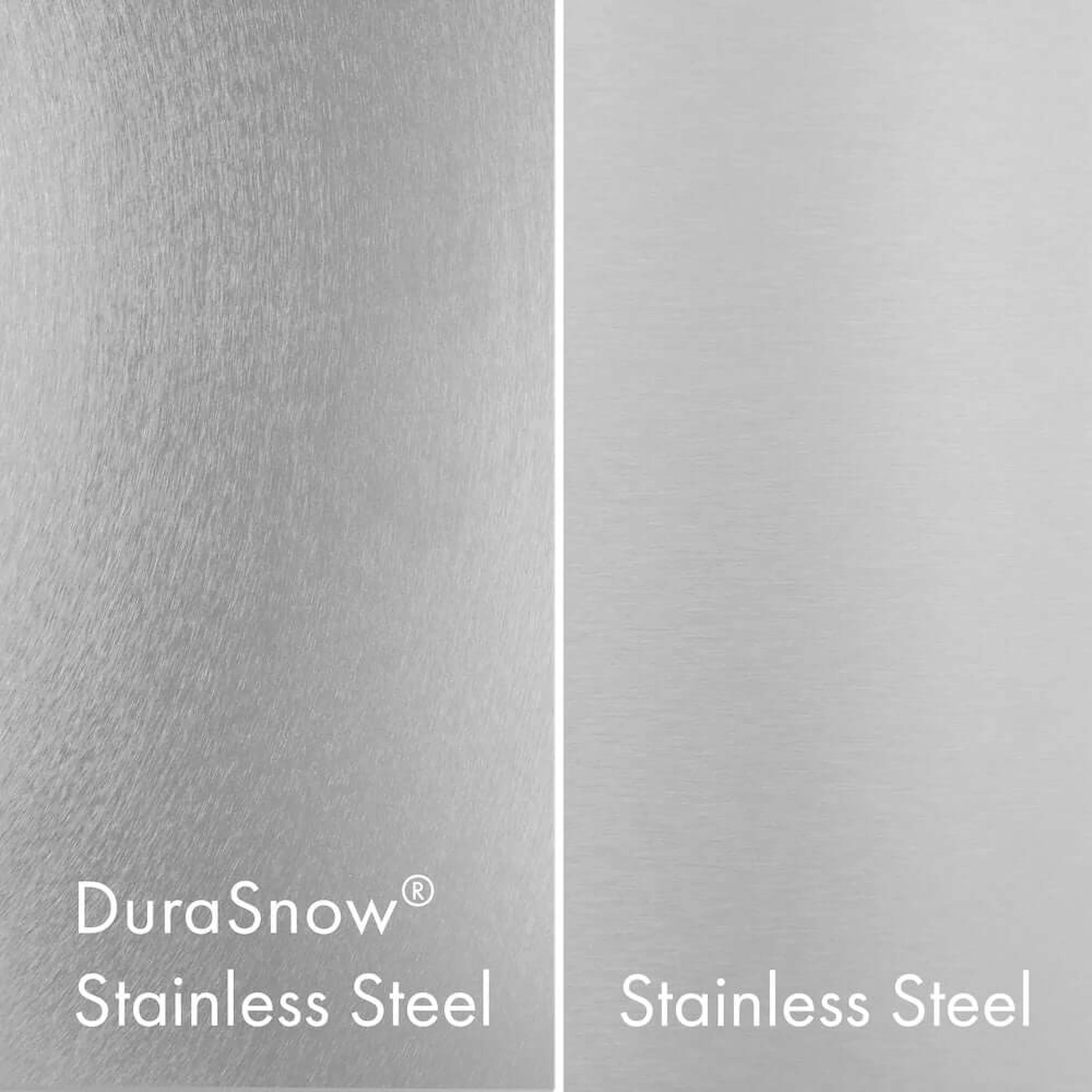 Stainless steel protective coating panel with “DuraSnow” label