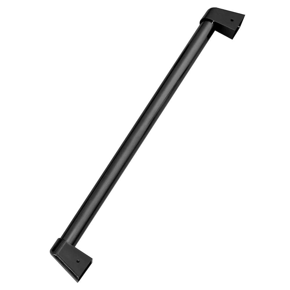Black stainless steel refrigerator drawer handle with rectangular end mounts