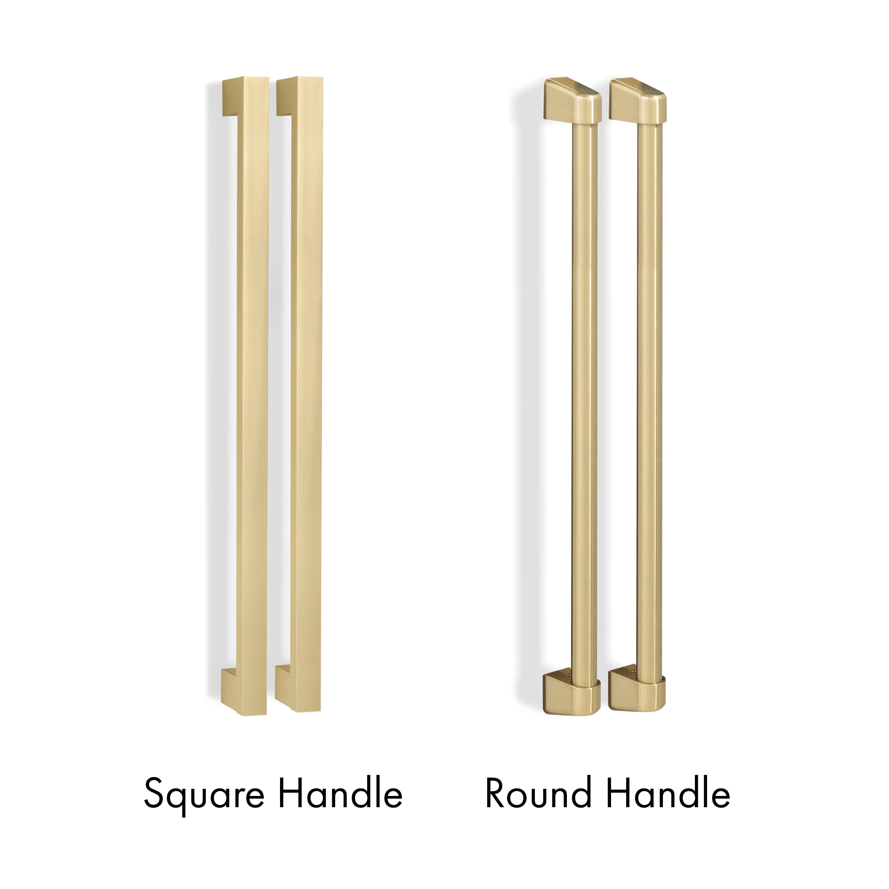 Gold refrigerator handles: square handle and round handle shown