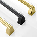 Dishwasher handle style set: polished gold, matte black, champagne bronze, and polished nickel finishes.
