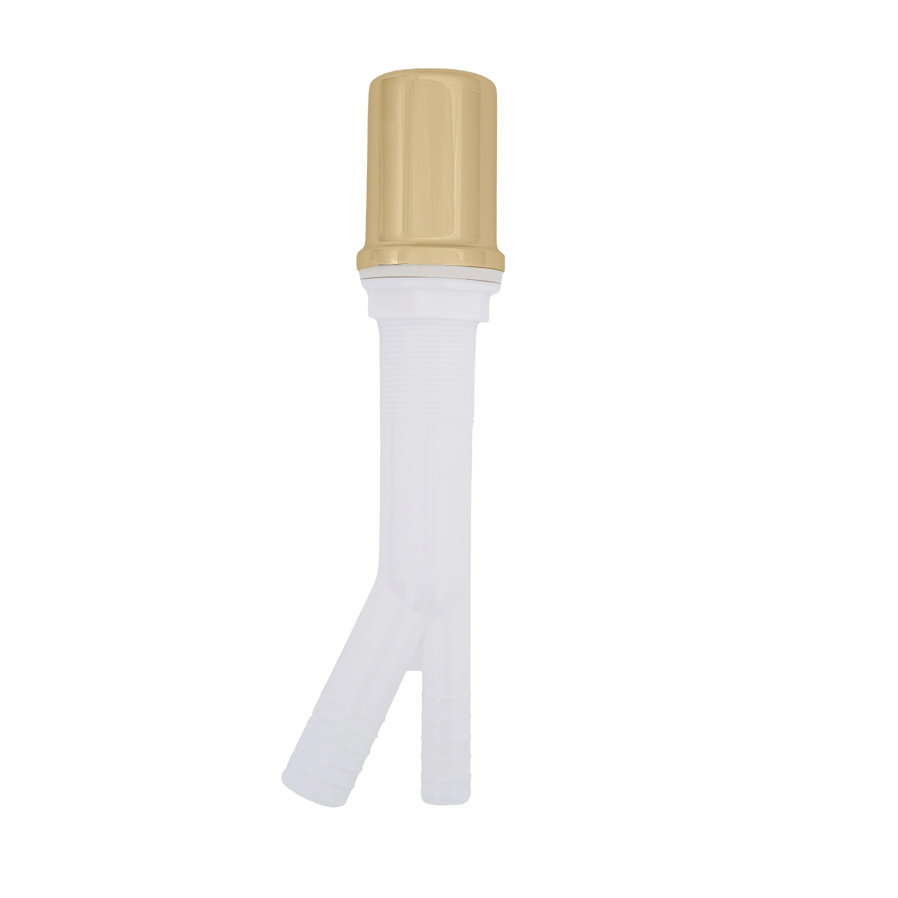 Champagne bronze dishwasher air gap faucet with white base and two outlet tubes