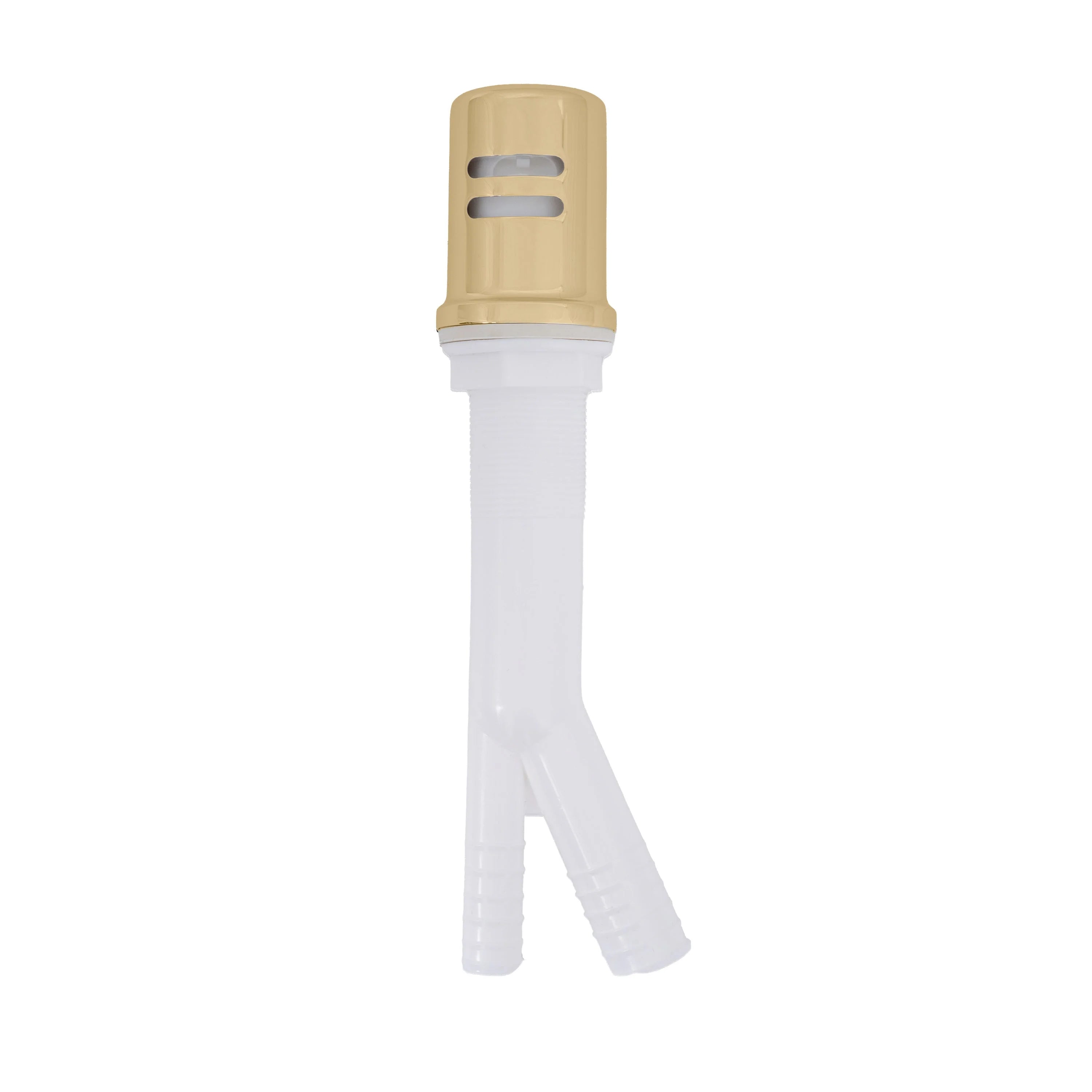 Champagne bronze dishwasher air gap cap over white air gap stem and tubes
