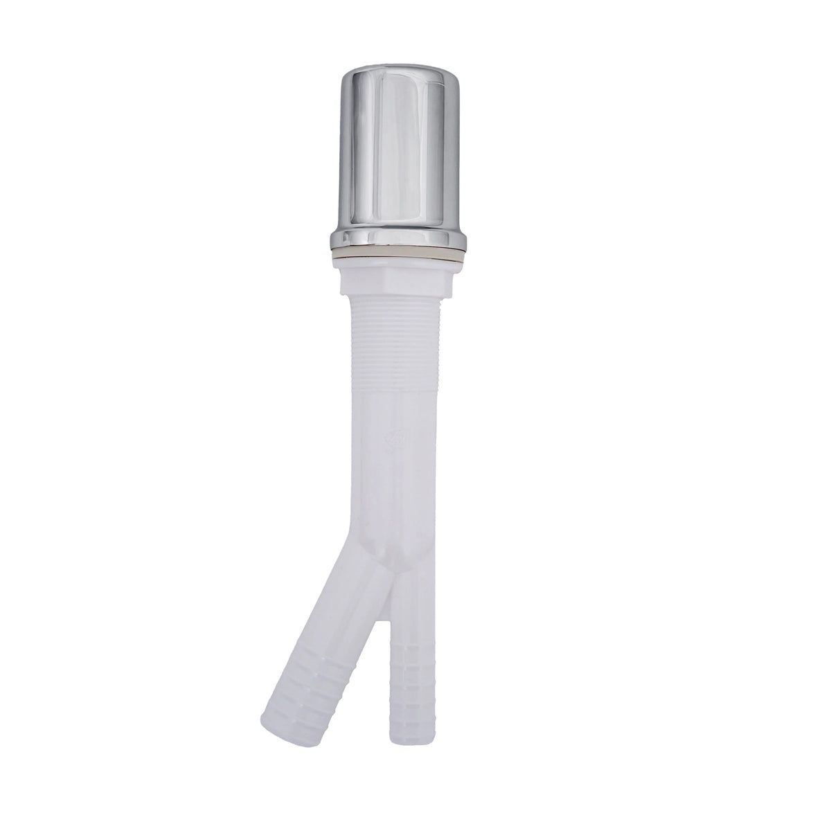 Chrome dishwasher air gap fitting with vented top and two outlet tubes