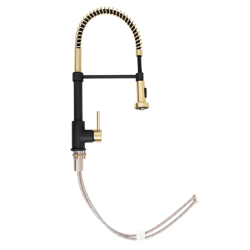 ZLINE Autograph Edition Apollo Pull Down Spring Single Handle Kitchen Faucet in Matte Black & Champagne Bronze (APL-KF-ZMBCB)