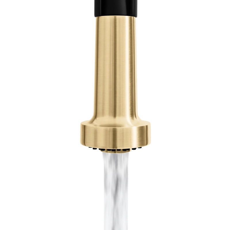 ZLINE Autograph Edition Apollo Pull Down Spring Single Handle Kitchen Faucet in Matte Black & Champagne Bronze (APL-KF-ZMBCB)