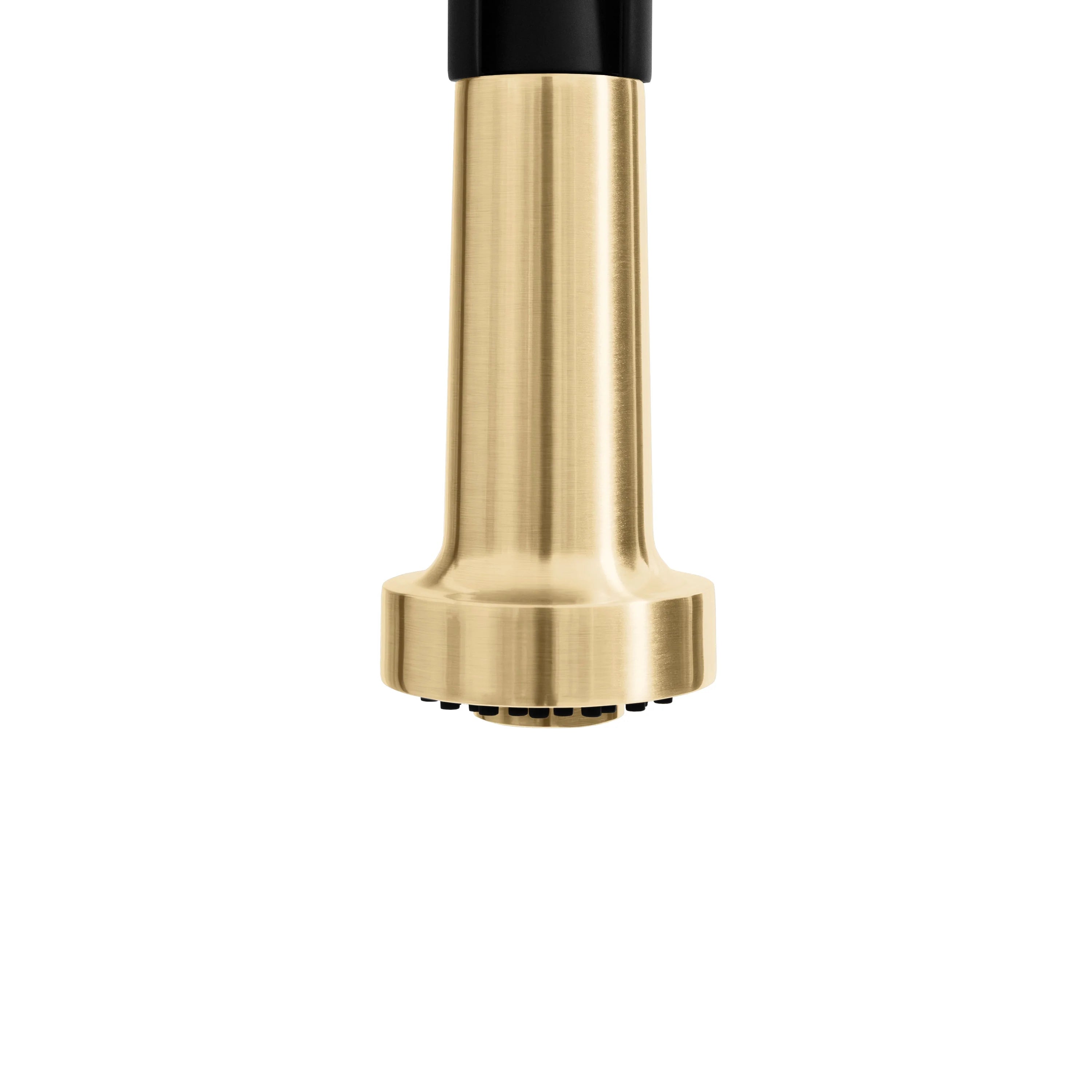 Champagne bronze pull-down kitchen faucet spray head with black top
