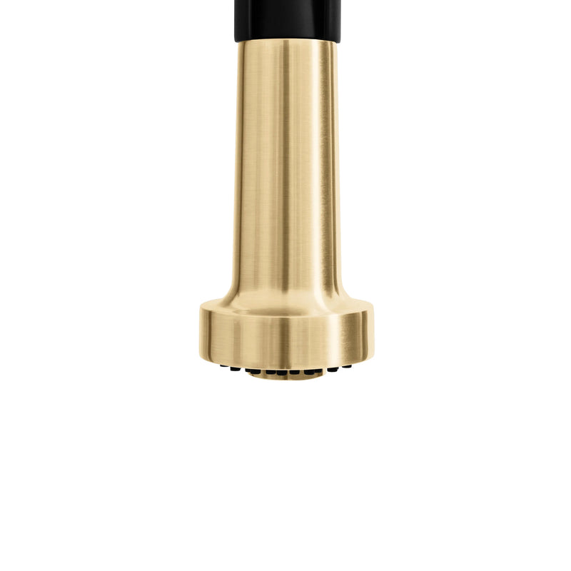 ZLINE Autograph Edition Apollo Pull Down Spring Single Handle Kitchen Faucet in Matte Black & Champagne Bronze (APL-KF-ZMBCB)