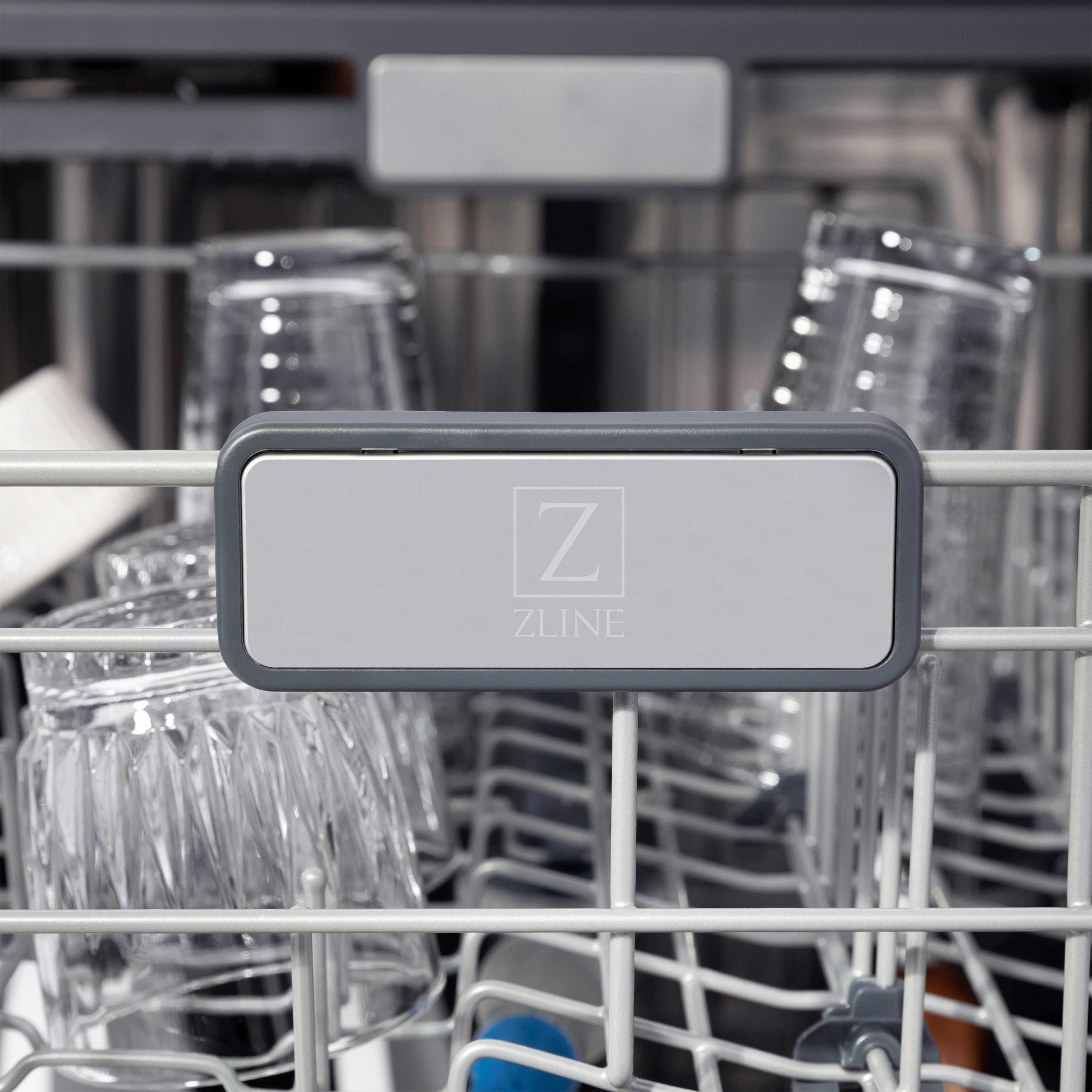 Dishwasher interior control label on top rack with ZLINE logo