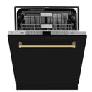 ZLINE Autograph Edition 24-Inch Monument Series 3rd Rack Top Touch Control Tall Tub Dishwasher in Black Matte with Champagne Bronze Handle (DWMTZ-BLM-24-CB)