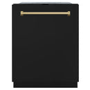ZLINE Autograph Edition 24-Inch Monument Series 3rd Rack Top Touch Control Tall Tub Dishwasher in Black Matte with Champagne Bronze Handle (DWMTZ-BLM-24-CB)