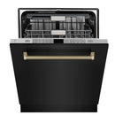 ZLINE Autograph 24-Inch Monument Dishwasher in Black Stainless Steel with Champagne Bronze Helix Handle, 45dBa (DWMTZ-BS-24-KCB)
