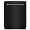 ZLINE Autograph 24-Inch Monument Dishwasher in Black Stainless Steel with Champagne Bronze Helix Handle, 45dBa (DWMTZ-BS-24-KCB)