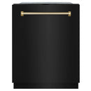 ZLINE Autograph 24-Inch Monument Dishwasher in Black Stainless Steel with Polished Gold Helix Handle, 45dBa (DWMTZ-BS-24-KG)