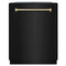 ZLINE Autograph 24-Inch Monument Dishwasher in Black Stainless Steel with Polished Gold Helix Handle, 45dBa (DWMTZ-BS-24-KG)