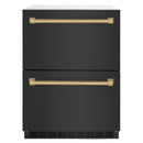 ZLINE Autograph Edition 24-Inch Touchstone Refrigerator Drawer in Black Stainless Steel and Champagne Bronze Handles (RDSOZ-BS-24-CB)