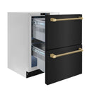 ZLINE Autograph 24-Inch Touchstone Refrigerator Drawer with Black Stainless Steel Doors & Bronze Helix Handles (RDSOZ-BS-24-KCB)