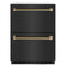 ZLINE Autograph 24-Inch Touchstone Refrigerator Drawer with Black Stainless Steel Doors & Gold Helix Handles (RDSOZ-BS-24-KG)