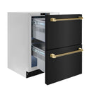 ZLINE Autograph 24-Inch Touchstone Refrigerator Drawer with Black Stainless Steel Doors & Gold Helix Handles (RDSOZ-BS-24-KG)