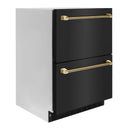 ZLINE Autograph 24-Inch Touchstone Refrigerator Drawer with Black Stainless Steel Doors & Gold Helix Handles (RDSOZ-BS-24-KG)