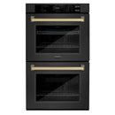 ZLINE Autograph Edition 30-Inch Professional True Convection Double Wall Oven with Air Fry and Self Clean in Black Stainless Steel with Champagne Bronze Handles (WADBZ-30-CB)