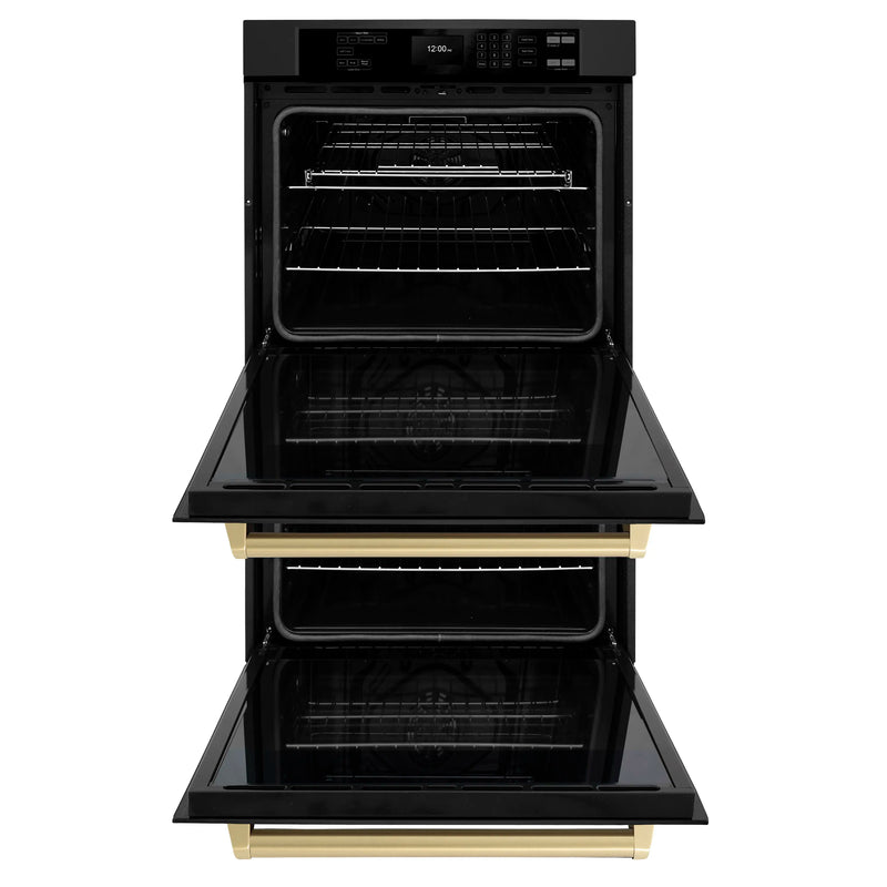 ZLINE Autograph Edition 30-Inch Professional True Convection Double Wall Oven with Air Fry and Self Clean in Black Stainless Steel with Champagne Bronze Handles (WADBZ-30-CB)