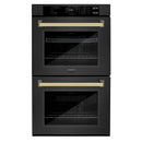 ZLINE Autograph Edition 30 in. Professional True Convection Double Wall Oven with Air Fry and Self Clean in Black Stainless Steel with Polished Gold Handles (WADBZ-30-G)