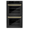 ZLINE Autograph Edition 30 in. Professional True Convection Double Wall Oven with Air Fry and Self Clean in Black Stainless Steel with Polished Gold Handles (WADBZ-30-G)