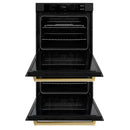 ZLINE Autograph Edition 30 in. Professional True Convection Double Wall Oven with Air Fry and Self Clean in Black Stainless Steel with Polished Gold Handles (WADBZ-30-G)