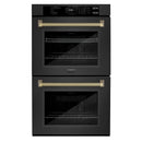 ZLINE Autograph 30-Inch True Convection Double Wall Oven in Black Stainless Steel with Bronze Helix Handles (WADBZ-30-KCB)