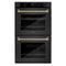 ZLINE Autograph 30-Inch True Convection Double Wall Oven in Black Stainless Steel with Bronze Helix Handles (WADBZ-30-KCB)