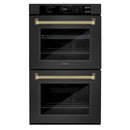 ZLINE Autograph 30-Inch True Convection Double Wall Oven in Black Stainless Steel with Gold Helix Handles (WADBZ-30-KG)