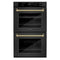 ZLINE Autograph 30-Inch True Convection Double Wall Oven in Black Stainless Steel with Gold Helix Handles (WADBZ-30-KG)