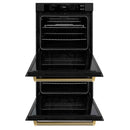 ZLINE Autograph 30-Inch True Convection Double Wall Oven in Black Stainless Steel with Gold Helix Handles (WADBZ-30-KG)