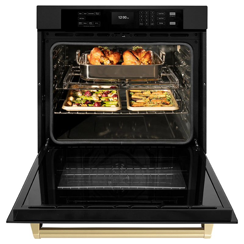 ZLINE Autograph Edition 30-Inch Professional True Convection Single Wall Oven with Air Fry and Self Clean in Black Stainless Steel with Champagne Bronze Handle (WASBZ-30-CB)