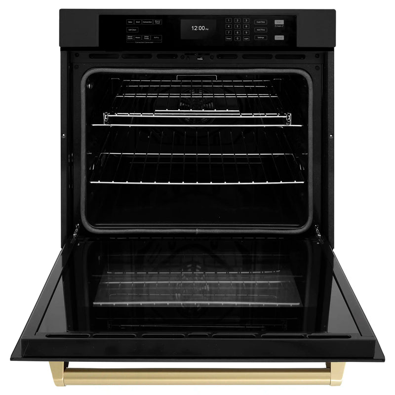 ZLINE Autograph Edition 2-Piece Appliance Package - 30-Inch Single Wall Oven with Self-Clean and 30-inch Built-In Microwave Oven in Black Stainless Steel with Champagne Bronze Trim