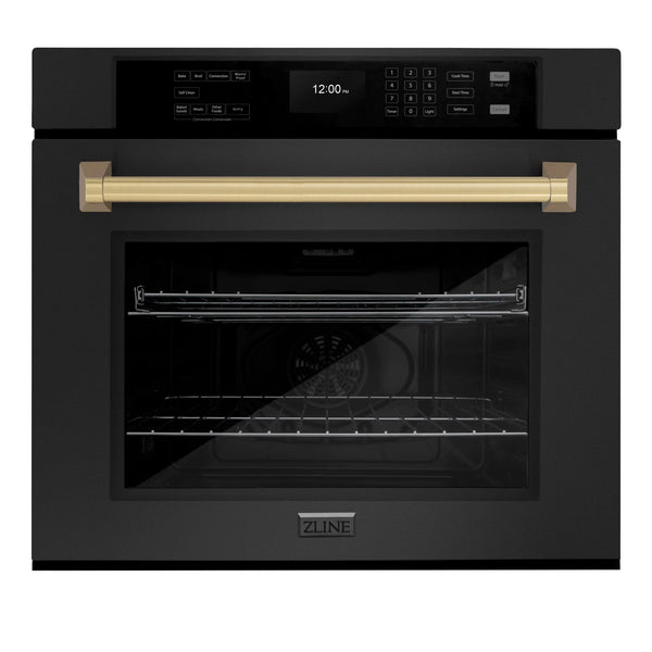 ZLINE Autograph Edition 30-Inch Professional True Convection Single Wall Oven with Air Fry and Self Clean in Black Stainless Steel with Champagne Bronze Handle (WASBZ-30-CB)