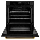 ZLINE Autograph 30-Inch True Convection Single Wall Oven in Black Stainless Steel with Gold Helix Handle (WASBZ-30-KG)