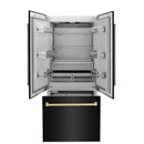 ZLINE 36-Inch Autograph Edition 19.6 cu. ft. Built-in 2-Door Bottom Freezer Refrigerator with Internal Water and Ice Dispenser in Black Stainless Steel with Gold Accents (RBIVZ-BS-36-G)