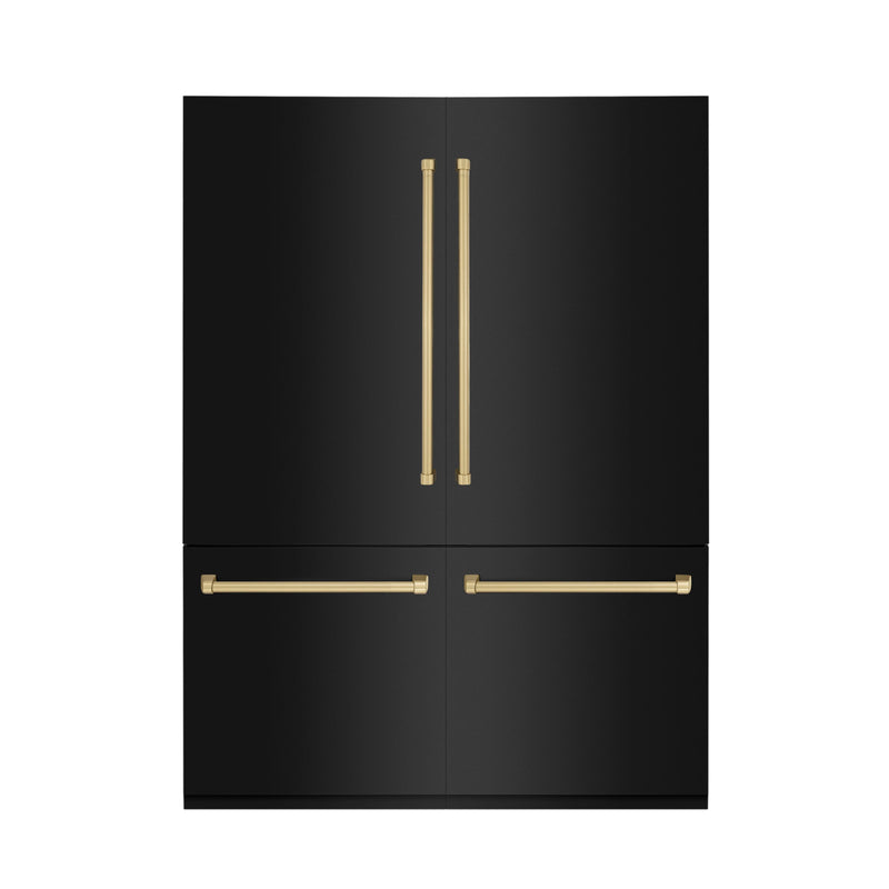 ZLINE 60-Inch Autograph Edition 32.2 cu. ft. Built-in 4-Door French Door Refrigerator with Internal Water and Ice Dispenser in Black Stainless Steel with Champagne Bronze Accents (RBIVZ-BS-60-CB)