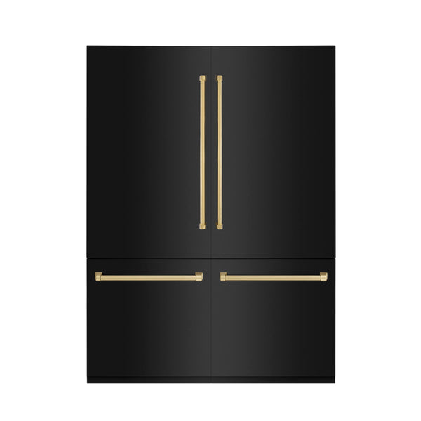 ZLINE 60-Inch Autograph Edition 32.2 cu. ft. Built-in 4-Door French Door Refrigerator with Internal Water and Ice Dispenser in Black Stainless Steel with Gold Accents (RBIVZ-BS-60-G)