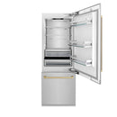 ZLINE 30-Inch Autograph Edition 16.1 cu. ft. Built-in 2-Door Bottom Freezer Refrigerator with Internal Water and Ice Dispenser in Fingerprint Resistant Stainless Steel with Champagne Bronze Accents (RBIVZ-SN-30-CB)
