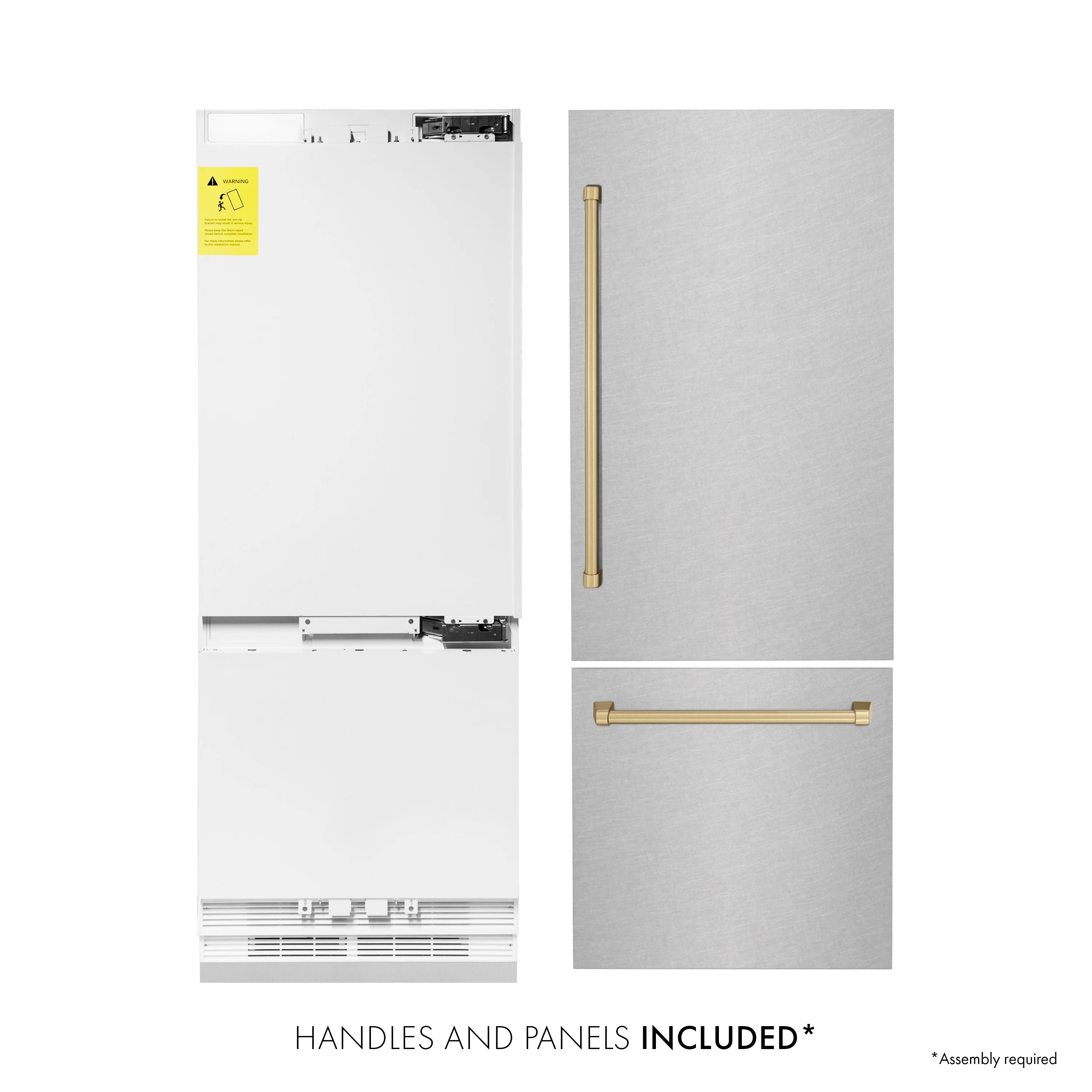 Bottom freezer refrigerator door handles and side panels included
