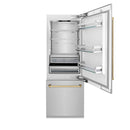 ZLINE 30-Inch Autograph Edition 16.1 cu. ft. Built-in 2-Door Bottom Freezer Refrigerator with Internal Water and Ice Dispenser in Fingerprint Resistant Stainless Steel with Gold Accents (RBIVZ-SN-30-G)