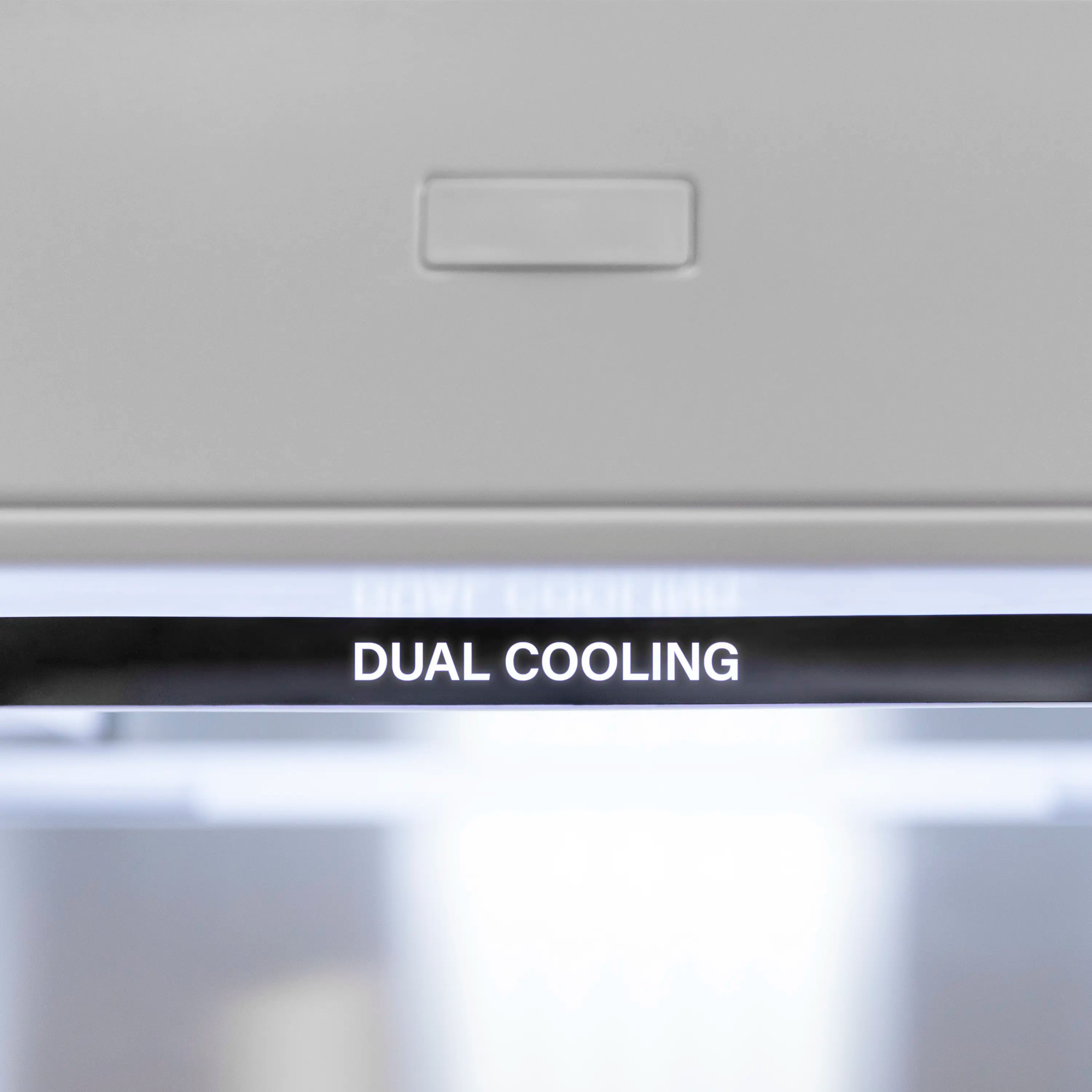 Stainless steel refrigerator control panel with “DUAL COOLING” indicator light