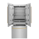 ZLINE 36-Inch Autograph Edition 19.6 cu. ft. Built-in 2-Door Bottom Freezer Refrigerator with Internal Water and Ice Dispenser in Satin Stainless Steel with Champagne Bronze Accents (RBIVZ-SN-36-CB)