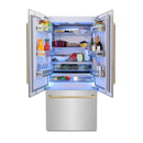 ZLINE 36-Inch Autograph Edition 19.6 cu. ft. Built-in 2-Door Bottom Freezer Refrigerator with Internal Water and Ice Dispenser in Satin Stainless Steel with Champagne Bronze Accents (RBIVZ-SN-36-CB)