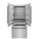 ZLINE 36-Inch Autograph Edition 19.6 cu. ft. Built-in 2-Door Bottom Freezer Refrigerator with Internal Water and Ice Dispenser in Satin Stainless Steel with Matte Black Accents (RBIVZ-SN-36-MB)
